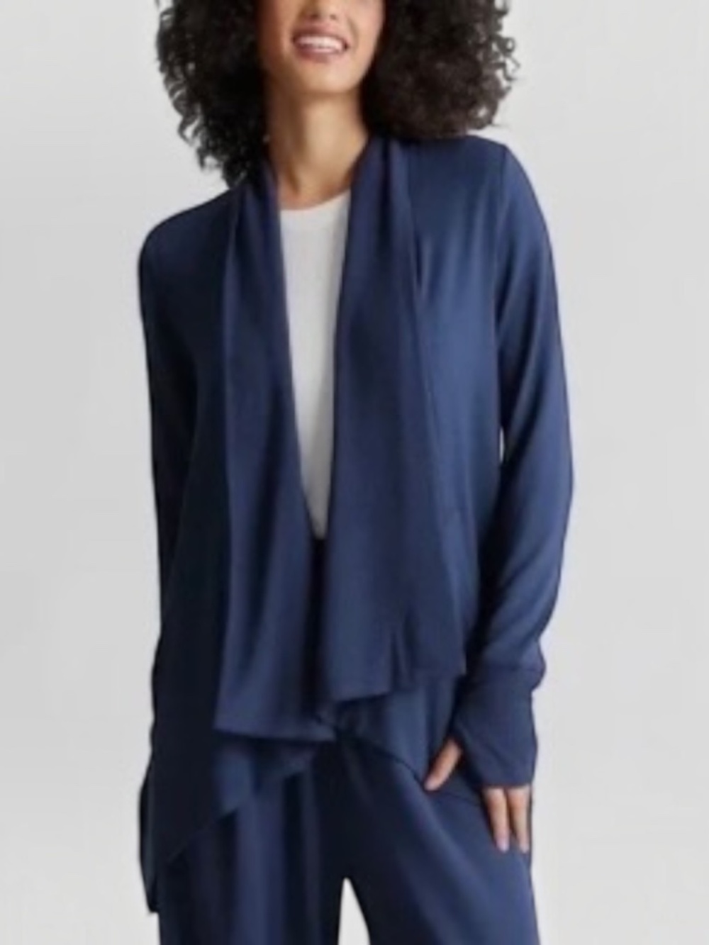 Quince French Terry Modal Cardigan Navy Blue Womens L Athleisure On the Go
